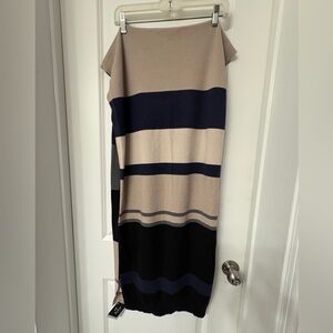 Echo Design Striped Knit Scarf in Beige, Black, and Navy